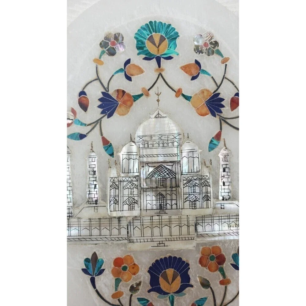 Alabaster Inlay 9'' Carved Fish Marble  Mother Of Pearl Decor Art Taj‎ Mahal
